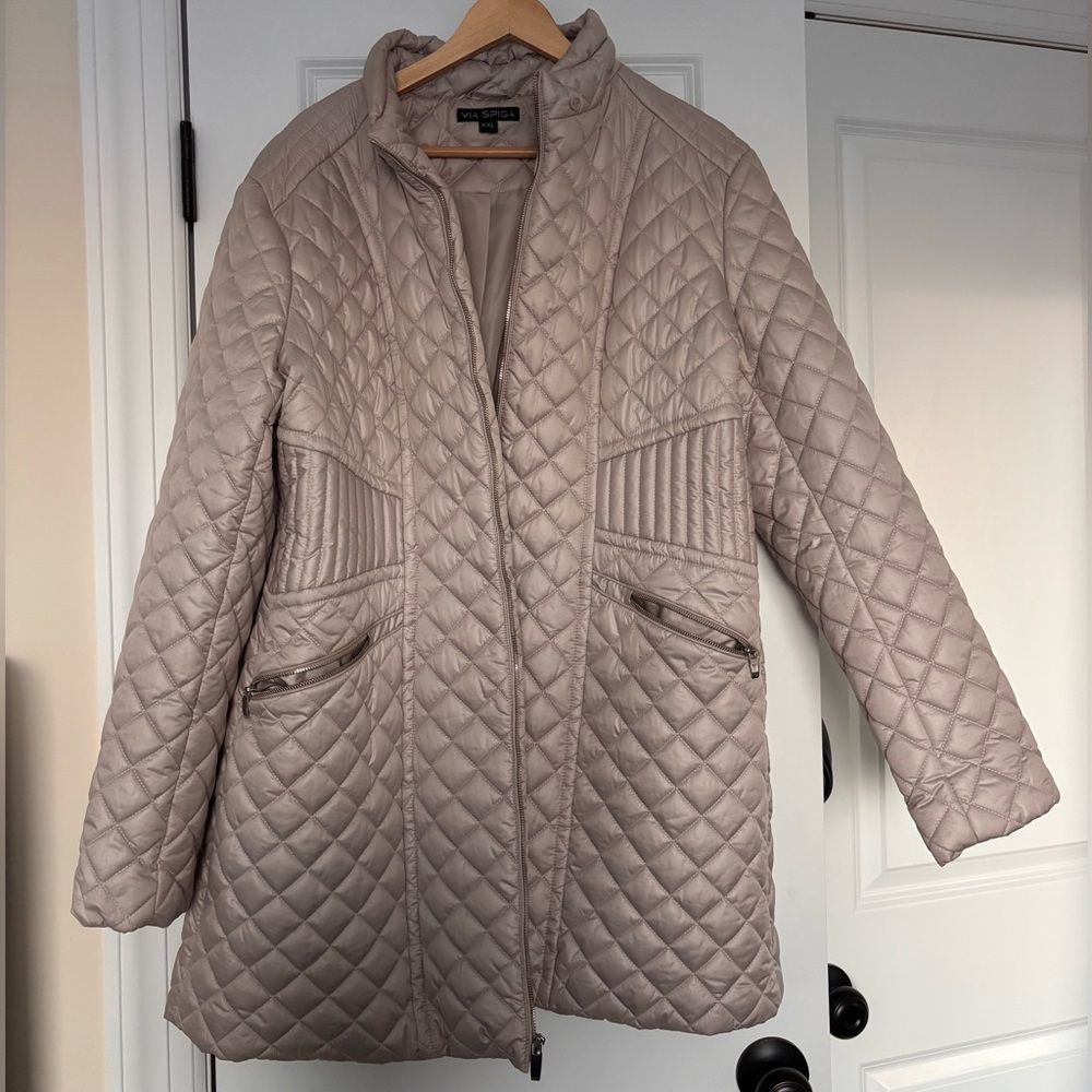 Via Spiga Quilted Puffer Jacket Cream Beige Size XXL Women’s